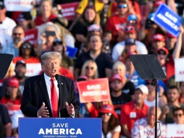 Former U.S. President Trump holds a rally in Wellington, OH