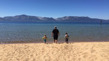 Two boys and their dad. Tahoe lake.