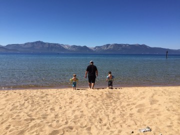 Two boys and their dad. Tahoe lake.